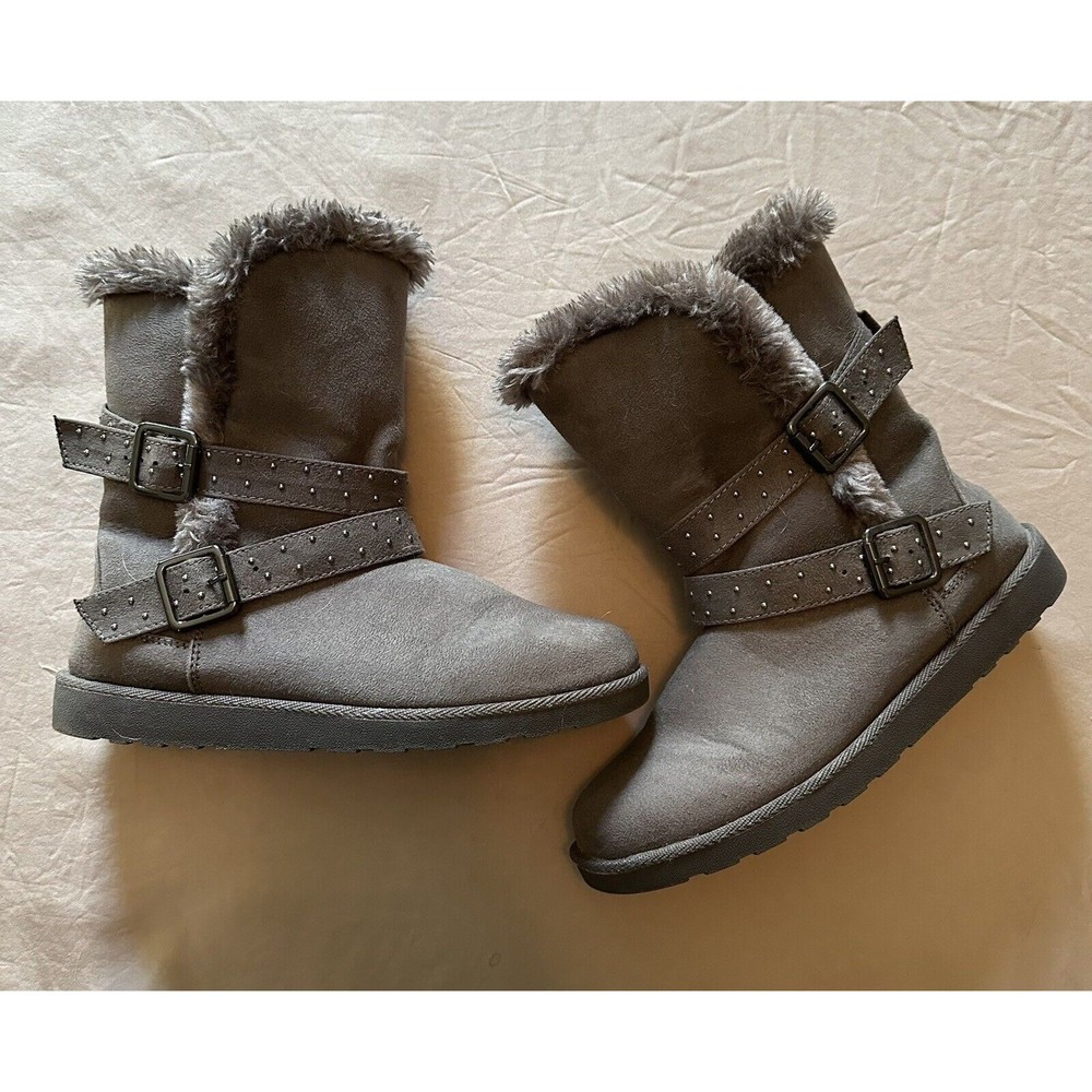 Pacifica suede gray faux fur boots women size 8M